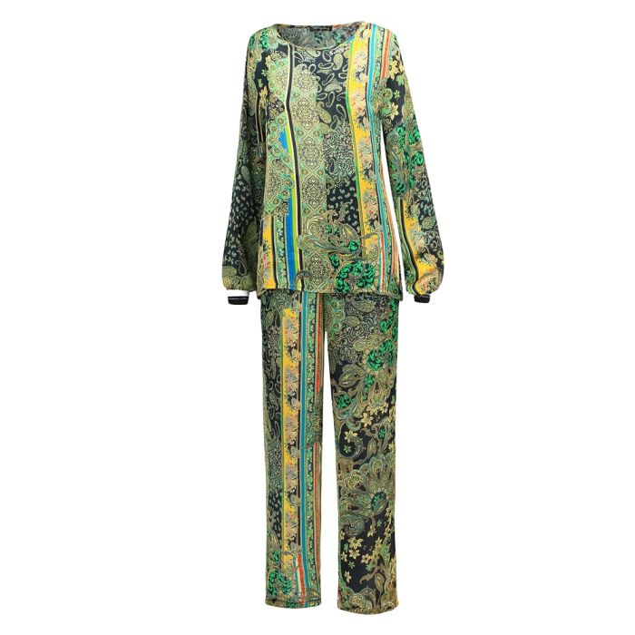 100% Seide Pyjama CHATEAU DE VERSAILLES grün schwarz von Fürstenberg