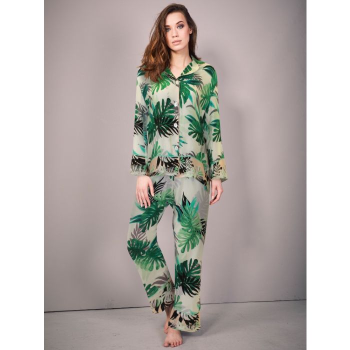 100% Seide Pyjama FARN weiß grün von Eva B. Bitzer