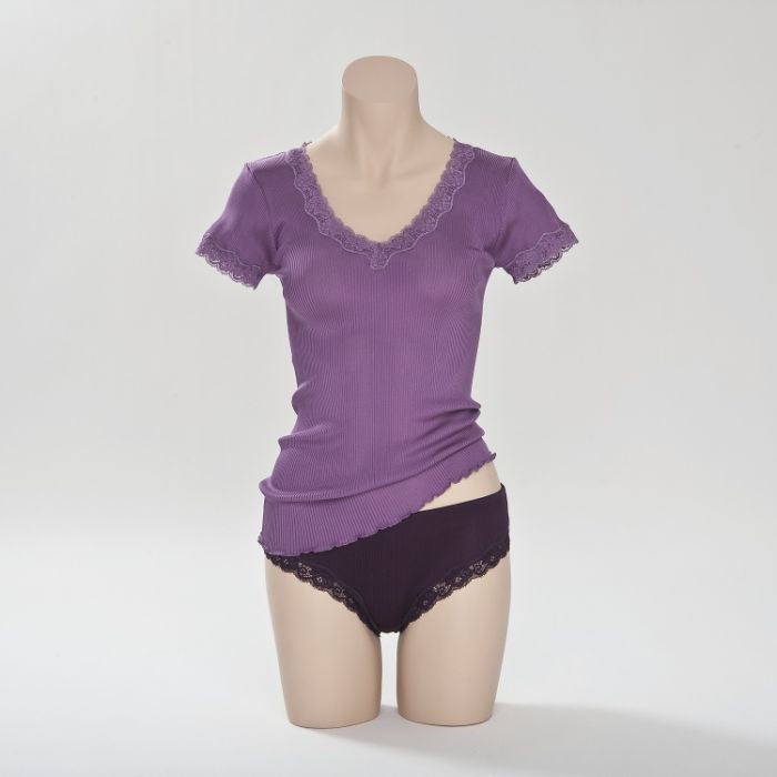 100% Seide T-SHIRT gerippt mit Spitze CURACAO von Gattina