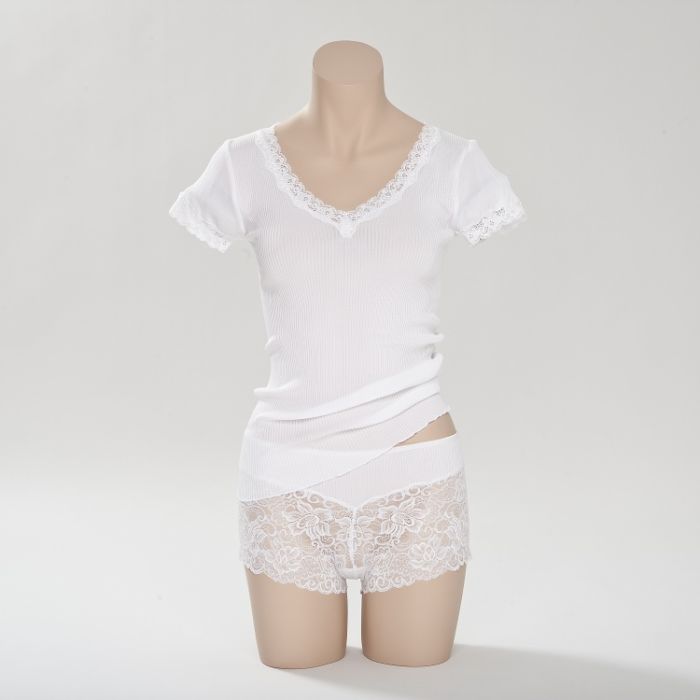 100% Seide T-SHIRT gerippt mit Spitze CURACAO von Gattina