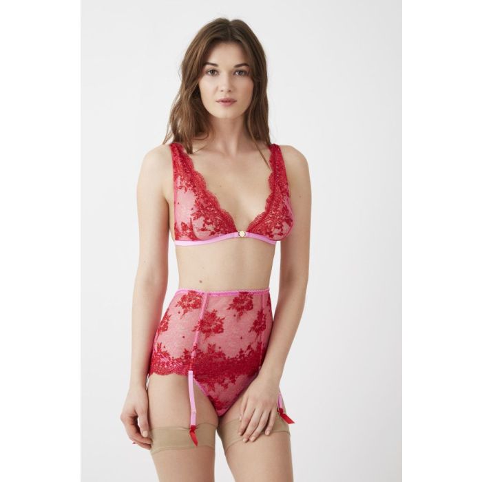 Spitze Strapsgürtel Wide Suspender CINAMON SUGAR pink-rot Mimi Holliday