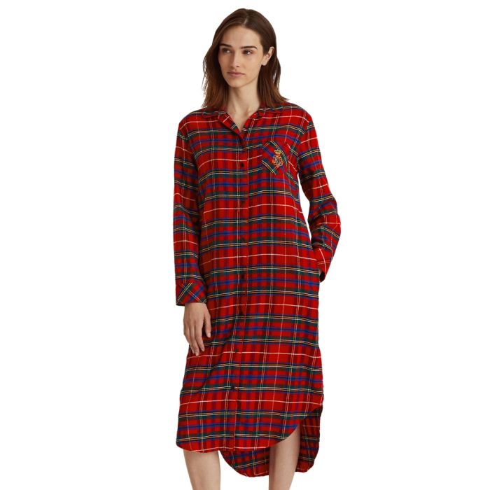 Sleepshirt lang FLANELL rot kariert von Ralph Lauren Sleepwear