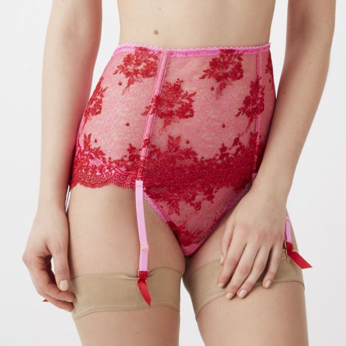 Spitze Strapsgürtel Wide Suspender CINAMON SUGAR pink-rot Mimi Holliday