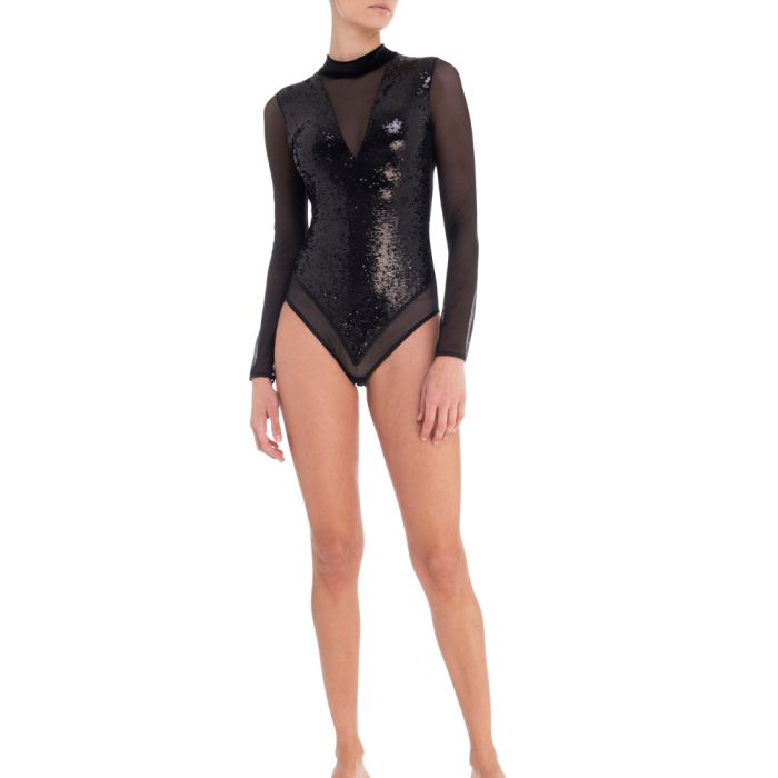 Pailletten Langarm Body SONIA schwarz von Room 24
