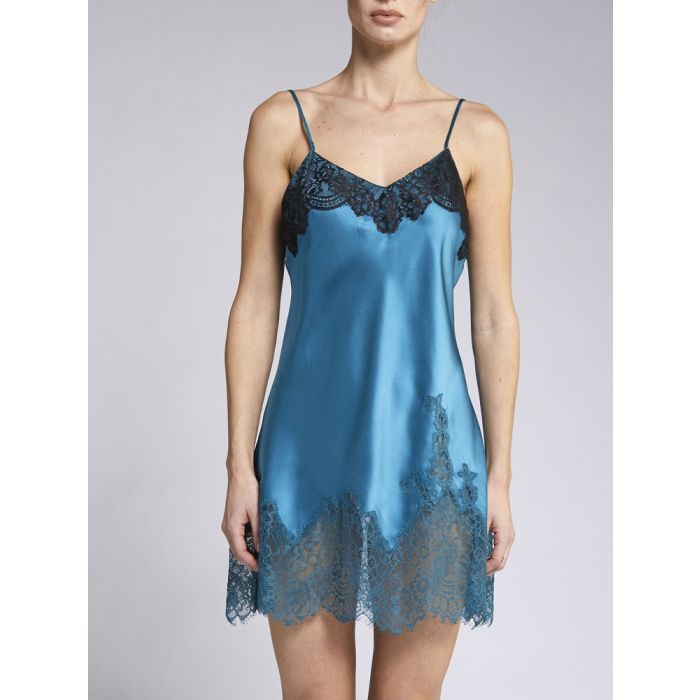 100% Seide Negligee ANEMONE petrol-schwarz von Vivis