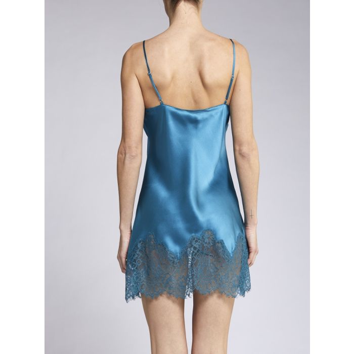 100% Seide Negligee ANEMONE petrol-schwarz von Vivis