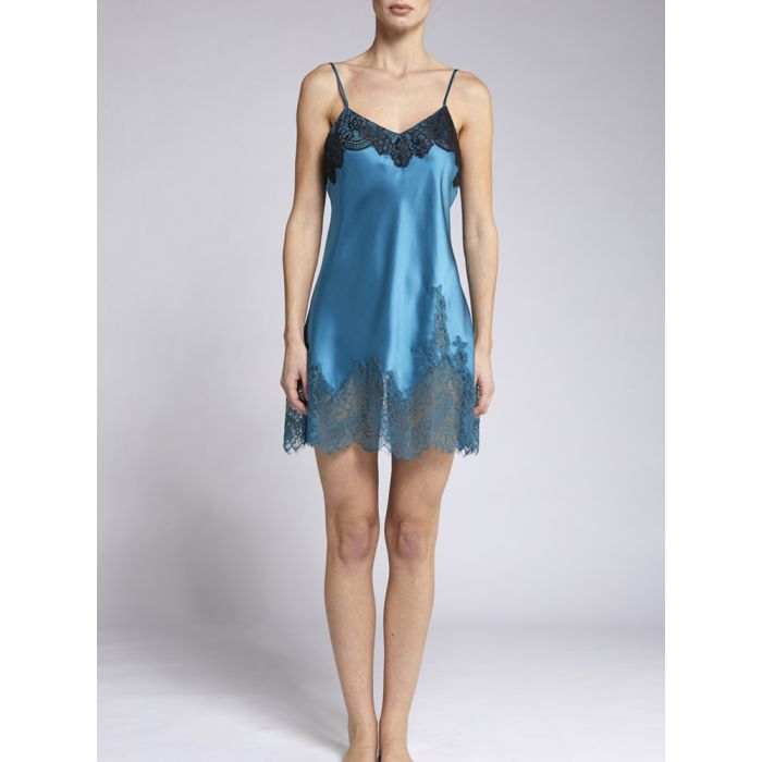 100% Seide Negligee ANEMONE petrol-schwarz von Vivis