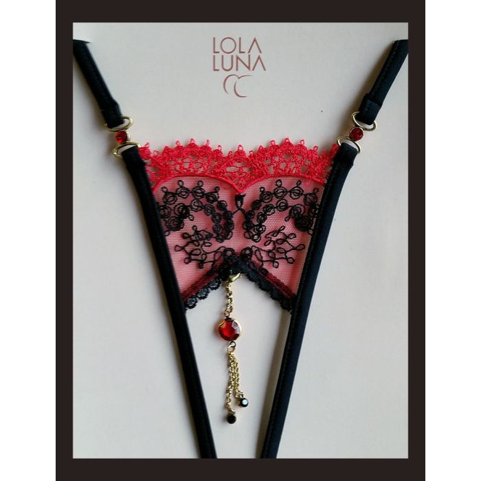 Lola Luna Ouvert-String VICTORIA OPEN schwarz-erdbeerrot