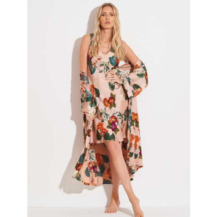 Viscose Morgenmantel FLOWERS rosa-grün von Chiara Fiorini