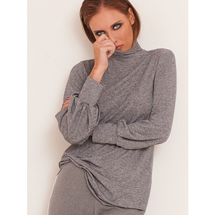 Wolle Viscose Rollkragen-Shirt MELANGE grau von Chiara Fiorini