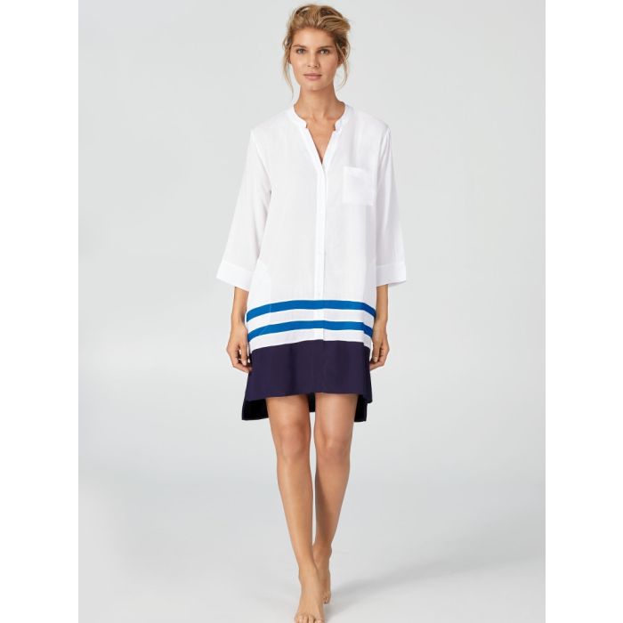 Viscose Sleepshirt ESCAPE weiß-blau von Donna Karan Sleepwear