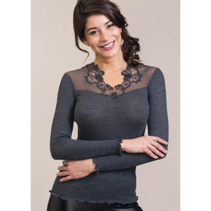 Wolle-Seide Langarm Shirt ALENA mit Spitze von Madiva