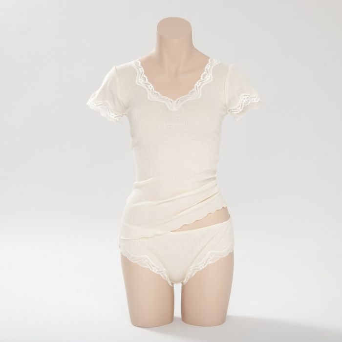 Wolle-Seide- T-SHIRT gerippt mit Spitze BORACAY von Gattina