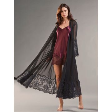 Chiffon Morgenmantel ROSSELLA schwarz transparent von Vivis