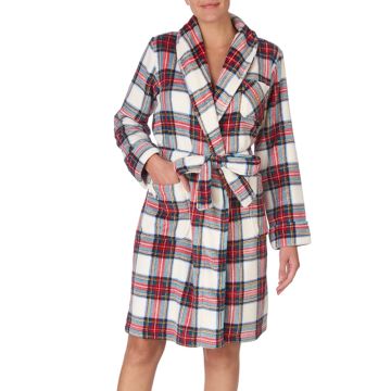 Kurzer Teddy Plüsch Bademantel IVORY kariert von Ralph Lauren Sleepwear
