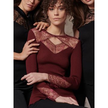 Merino Wolle-Seide LANGARMSHIRT gerippt mit Calais Spitze von Oscalito