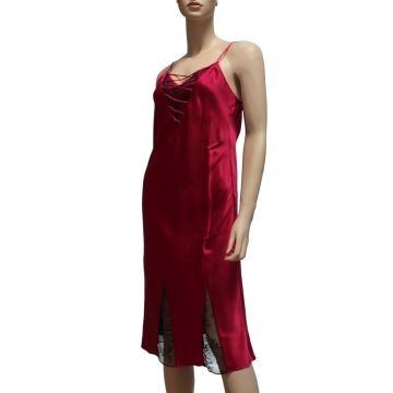 100% Seide Nachthemd CORSET LACE rot von Luna di Seta
