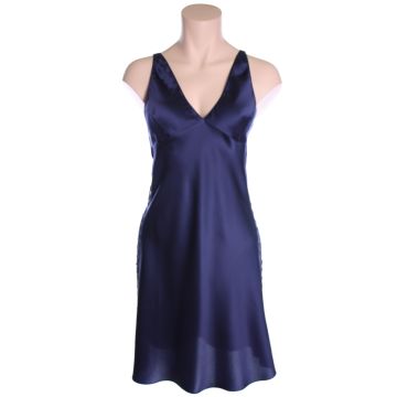100% Seide Nachthemd PIPING tintenblau von Luna di Seta