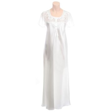 100% Seide Kurzarm Nachthemd ROYAL LACE elfenbein von Luna di Seta