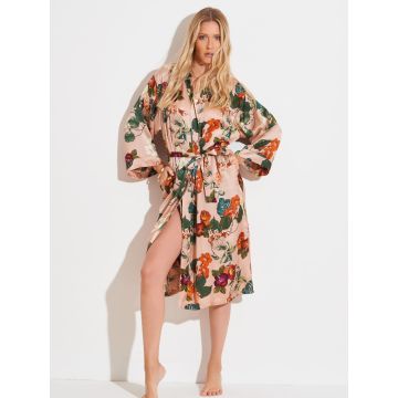 Viscose Morgenmantel FLOWERS rosa-grün von Chiara Fiorini
